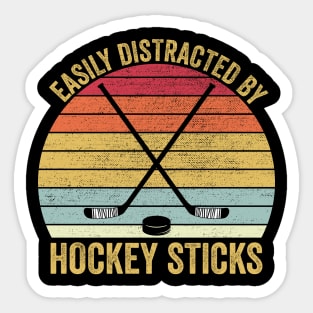 Easily Distracted By Hockey Sticks Funny Ice Hockey Sticker